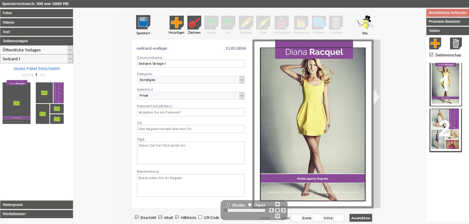 Mag Glance: Online comp card maker  Print your Sedcard For Free Comp Card Template